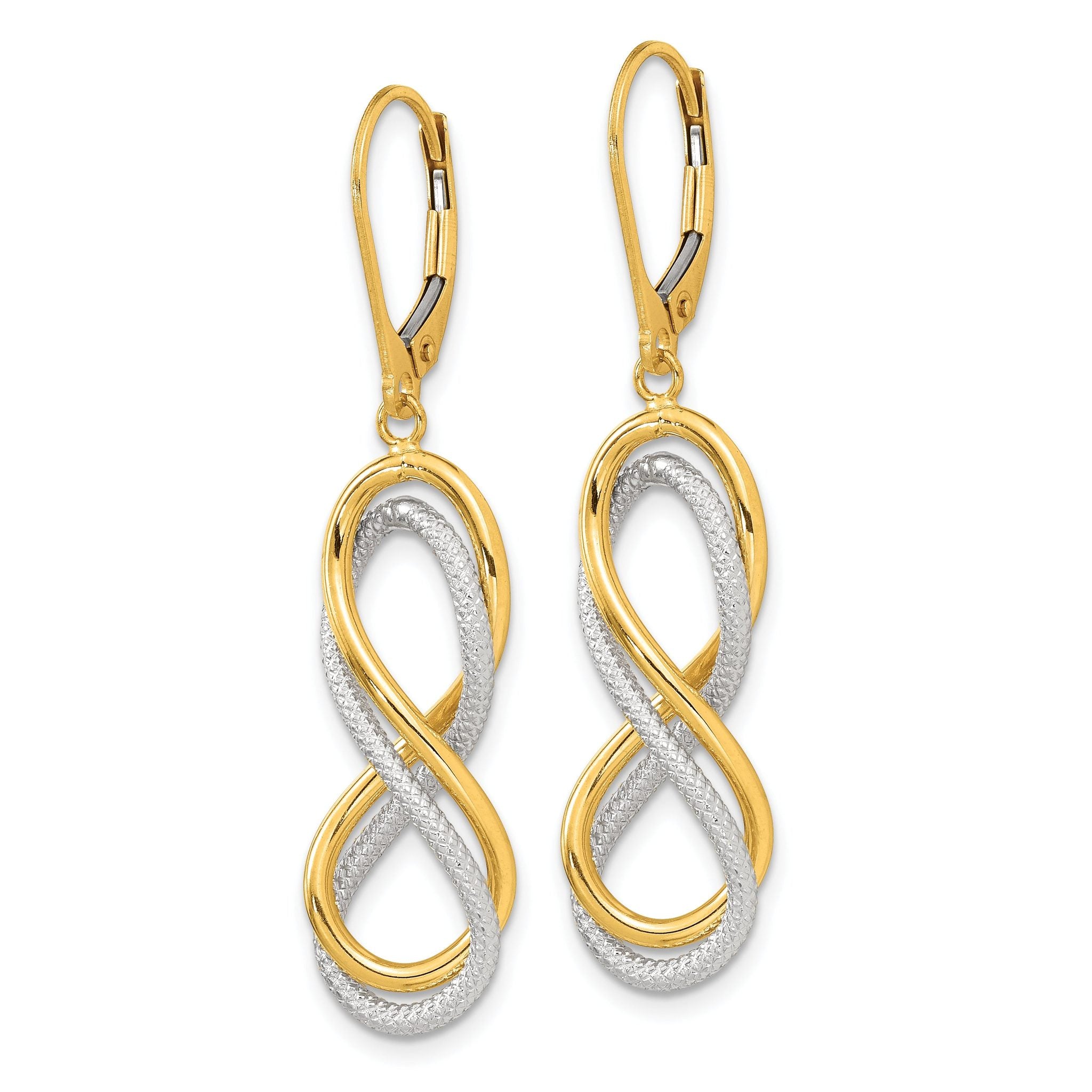 10K w/ White Rhodium Polished Textured Infinity Leverback Earrings Secondary image