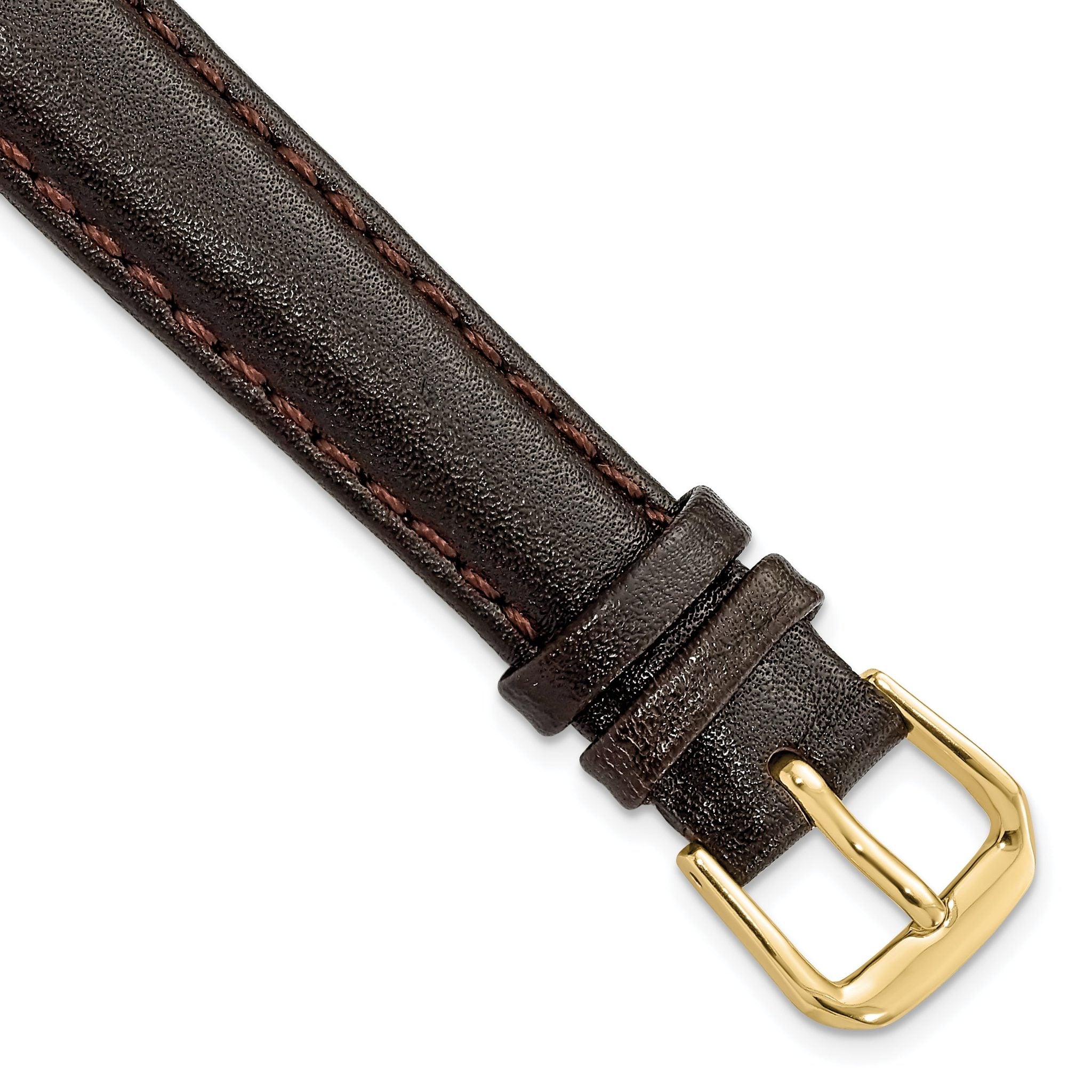 Smooth Leather Watch Band in Dark Brown with Gold-Tone Buckle, 12mm