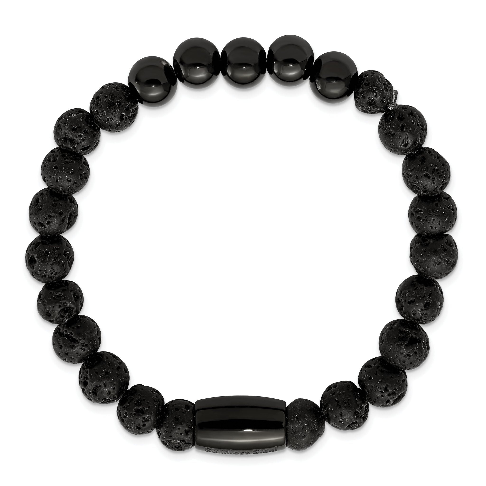 Stainless Steel Polished Black IP-plated 8mm Lava Stone Stretch Bracelet Secondary image