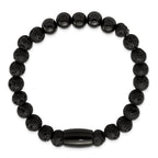 Stainless Steel Polished Black IP-plated 8mm Lava Stone Stretch Bracelet