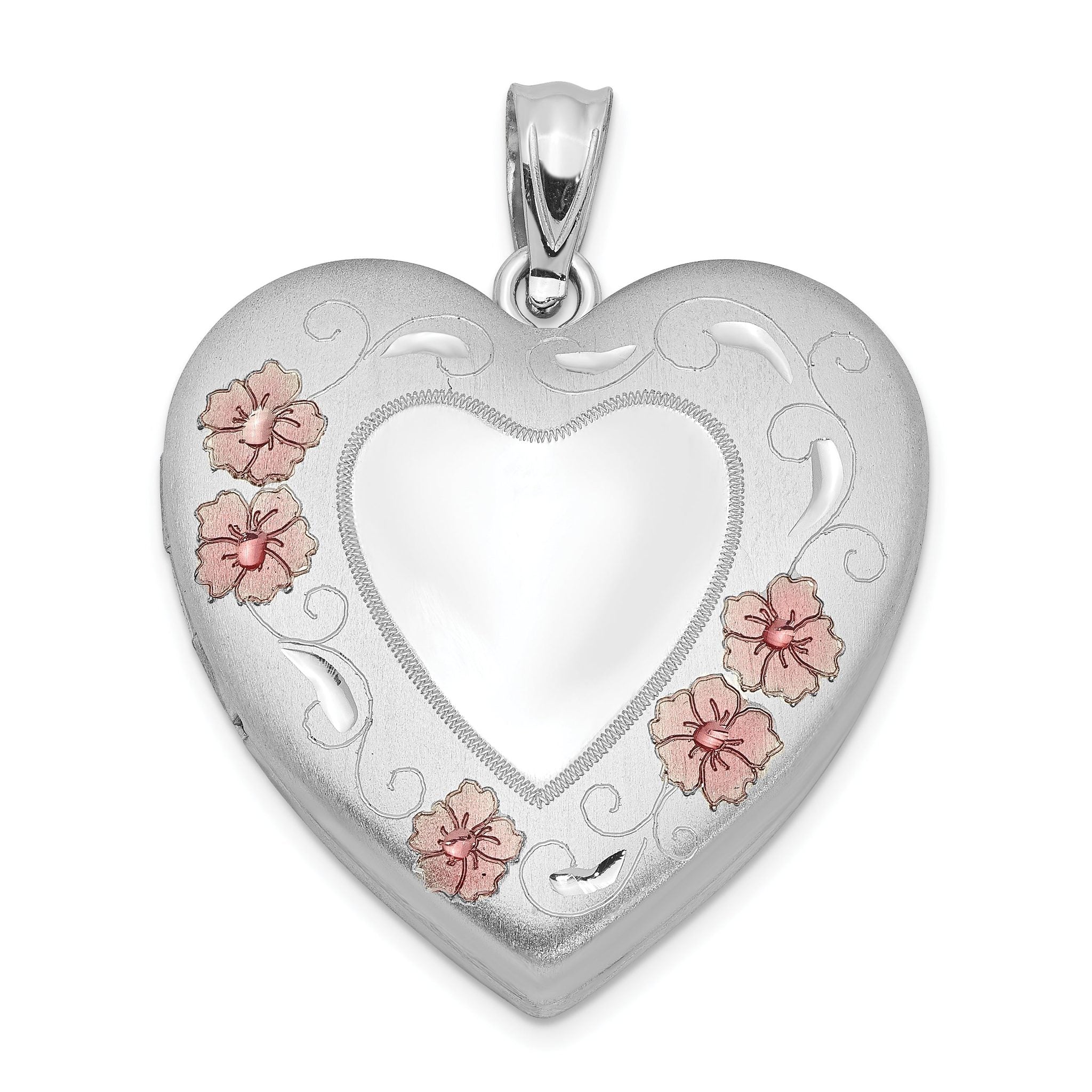Sterling Silver Rhodium-plated 24mm Enameled Floral Border Heart Locket Main image