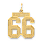 14K Gold Satin Number 66 Charm with Brushed Finish Medium