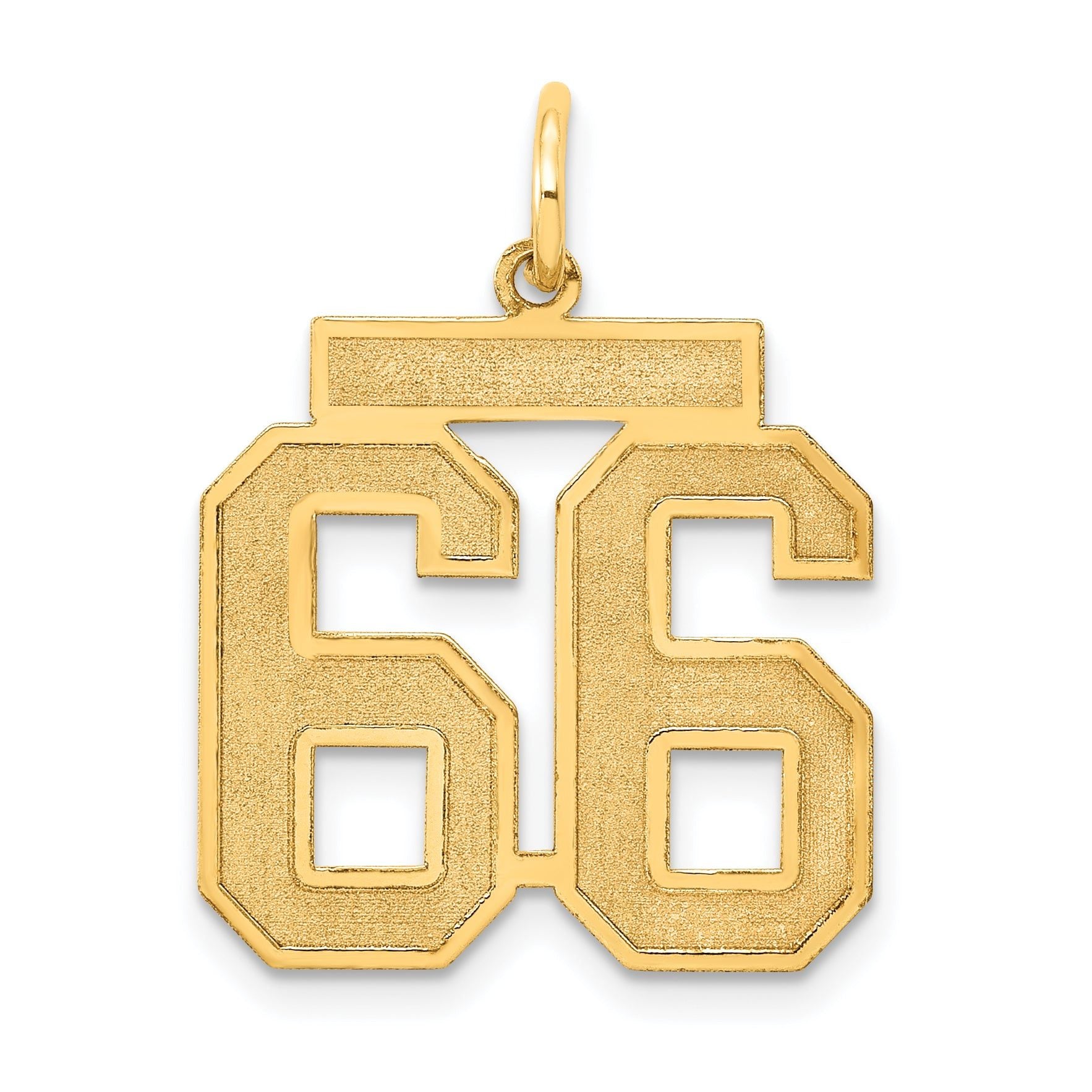 14K Gold Satin Number 66 Charm with Brushed Finish Medium