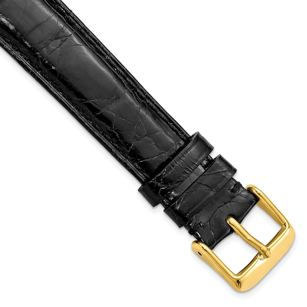 Caiman Leather Watch Band in Black with Gold-Tone Buckle, 14mm