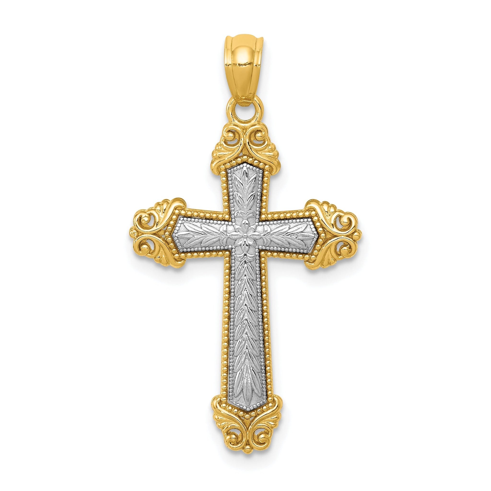 14K Two-Tone Polished Cross Pendant Solid Gold, Elegant Design Main image