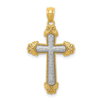 14K Two-Tone Polished Cross Pendant Solid Gold, Elegant Design