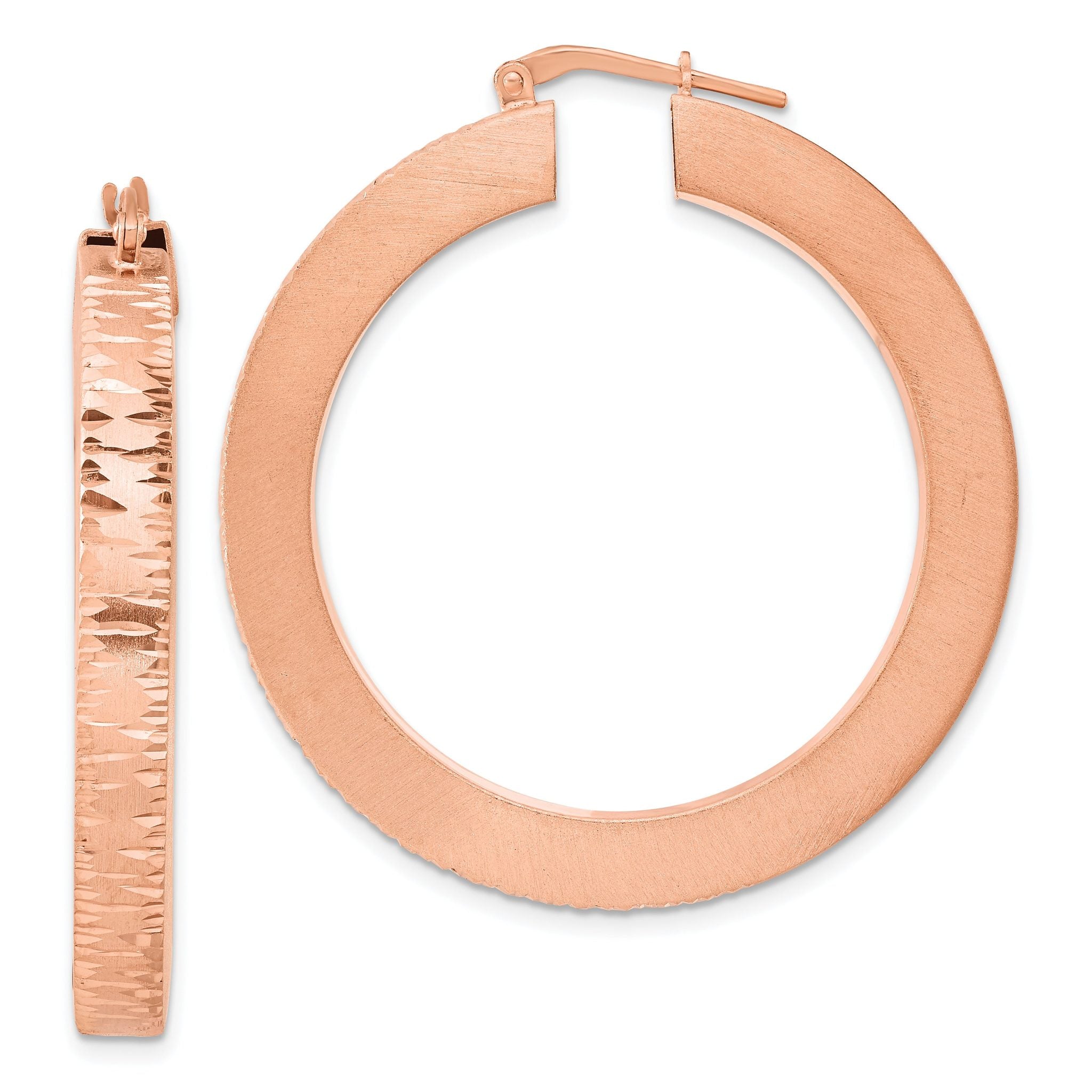Sterling Silver Rose Gold-Plated Brushed Hoop Earrings with Diamond-Cut Texture Main image
