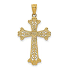 14K Gold Diamond-Cut Polished Filigree Cross Pendant with Hearts, Reversible