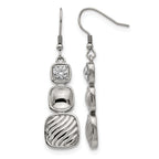 Stainless Steel Polished Square Cubic Zirconia Drop Dangle Earrings for Women