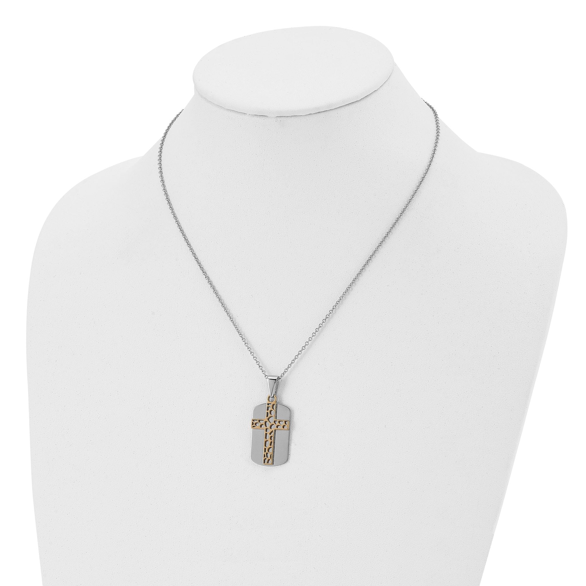 Chisel Stainless Steel Polished Yellow IP-plated 2 Piece Cut Out Cross Dog Tag on a 18 inch Cable Chain Necklace Secondary image