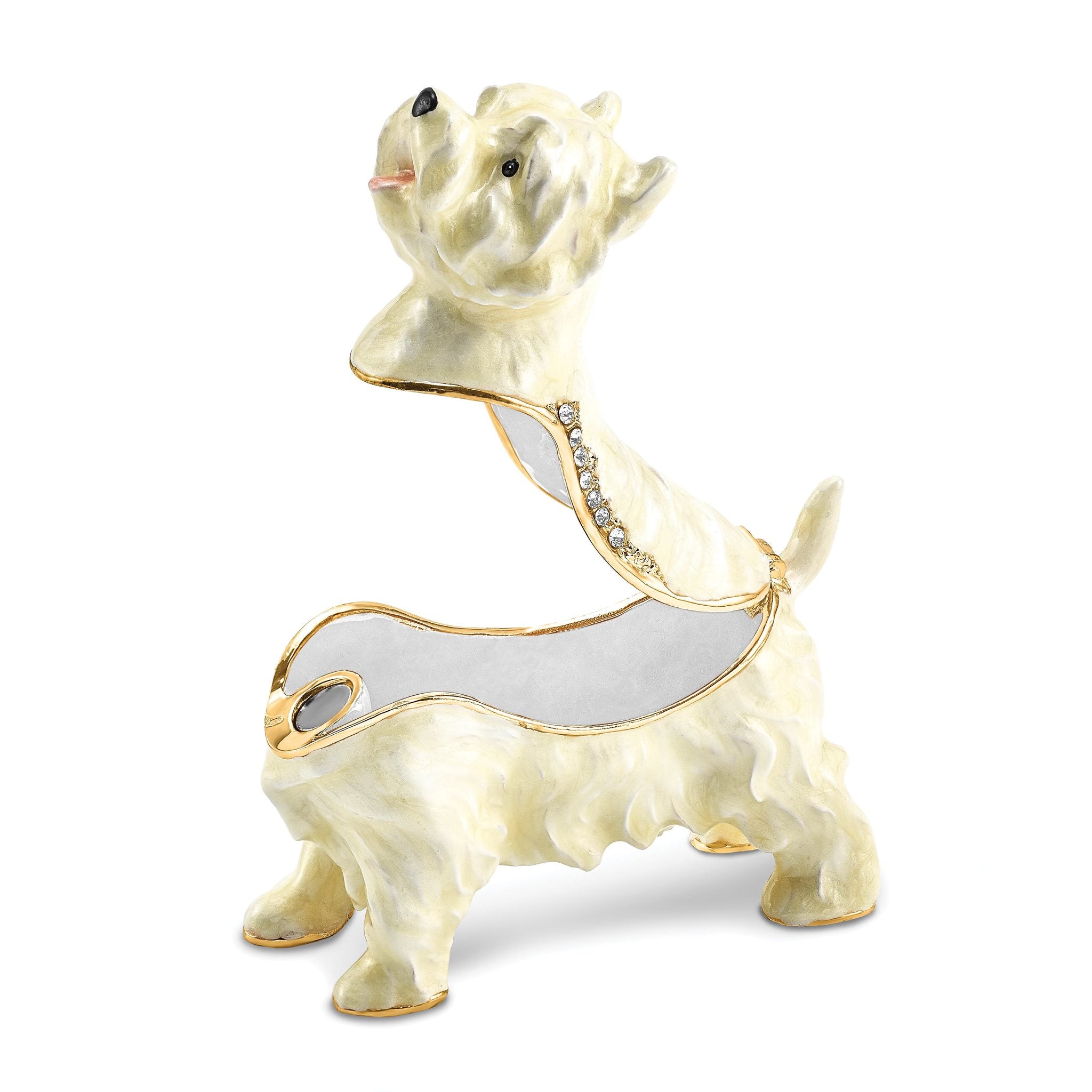 Luxury Giftware Pewter Bejeweled Crystals Gold-tone Enameled WESTIE West Highland White Terrier Trinket Box with Matching 18 Inch Necklace Secondary image