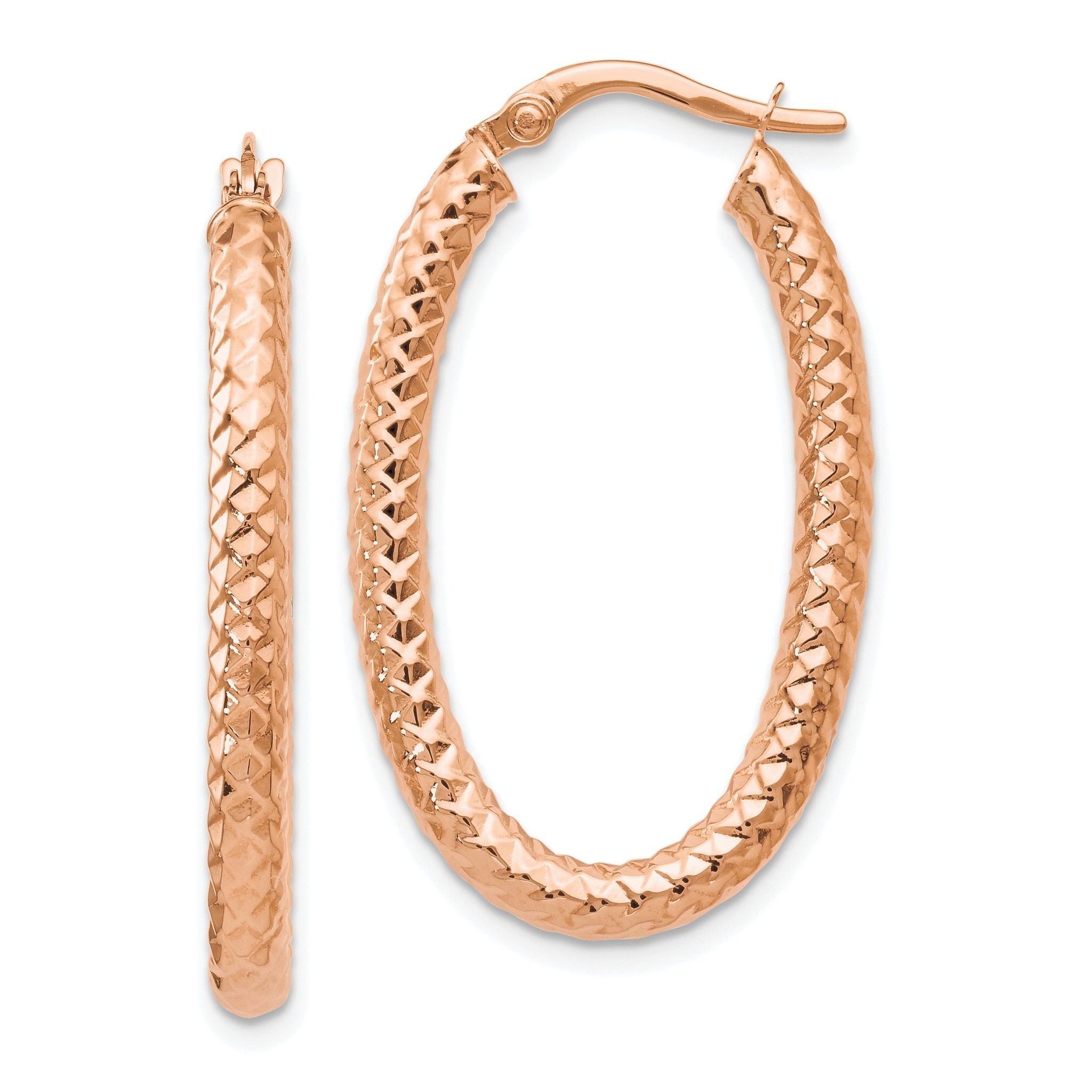 14K Rose Gold Hoop Earrings with Polished & Textured Finish, Lightweight Design Main image