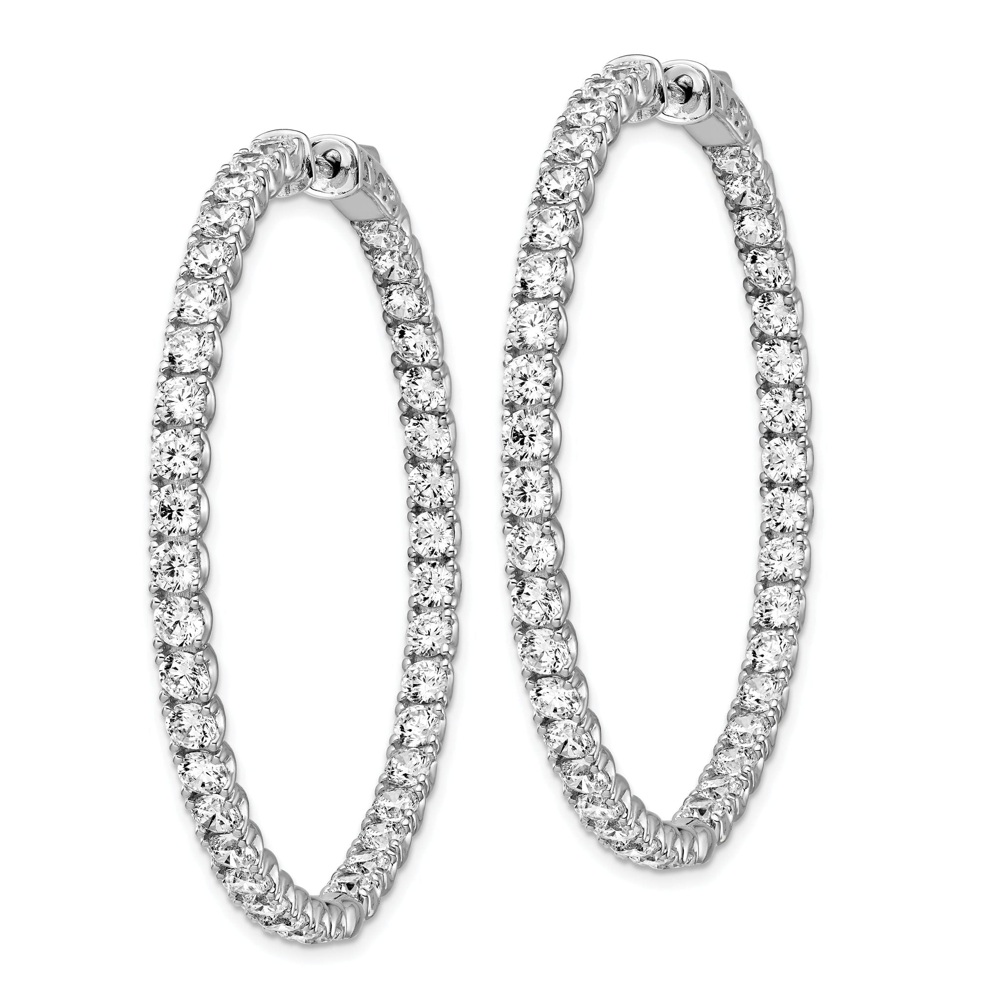 Sterling Shimmer Sterling Silver Rhodium-plated 78 Stone 3.0mm CZ In and Out Round Hinged Hoop Earrings Secondary image