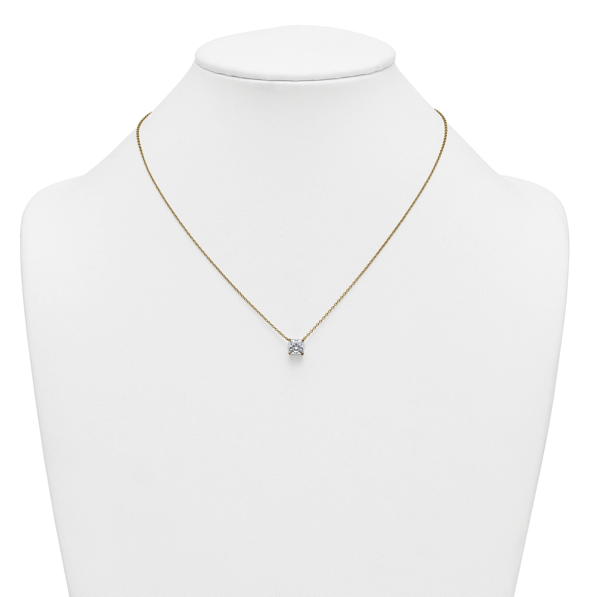 14k 1 1/2 carat Certified Lab Grown Diamond VS+ F+ Cushion Complete 18 inch Four Prong Pendant Necklace