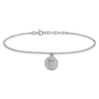 Sterling Silver Rhodium-Plated Sand Dollar Charm 9 inch Plus 1 inch Extender - Total 10 inch Anklet