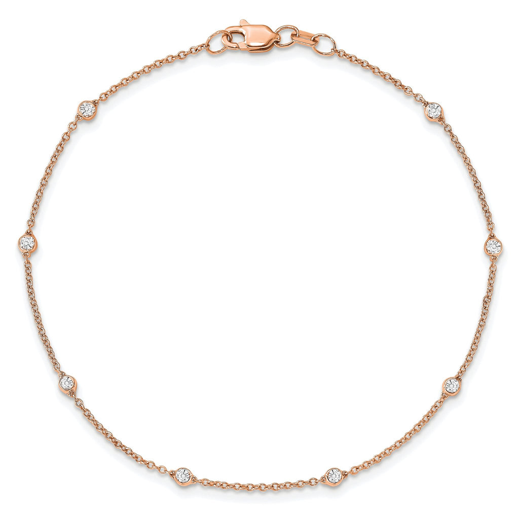 True Origin 14k Rose Gold 1/6 carat Lab Grown Diamond VS+ F+ Seven Station 7 inch Bracelet