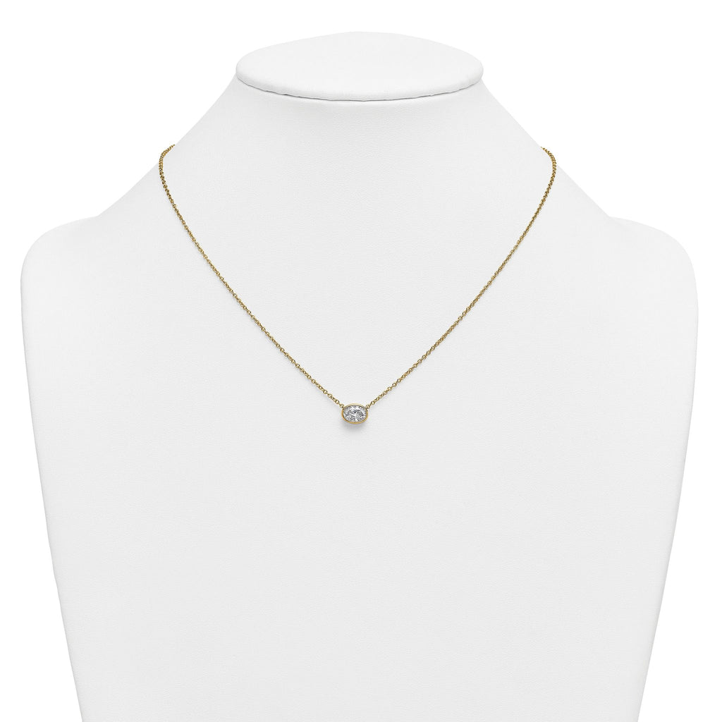 14k 1 carat Certified Lab Grown Diamond VS+ F+ Oval Complete 18 inch Bezel Set Necklace