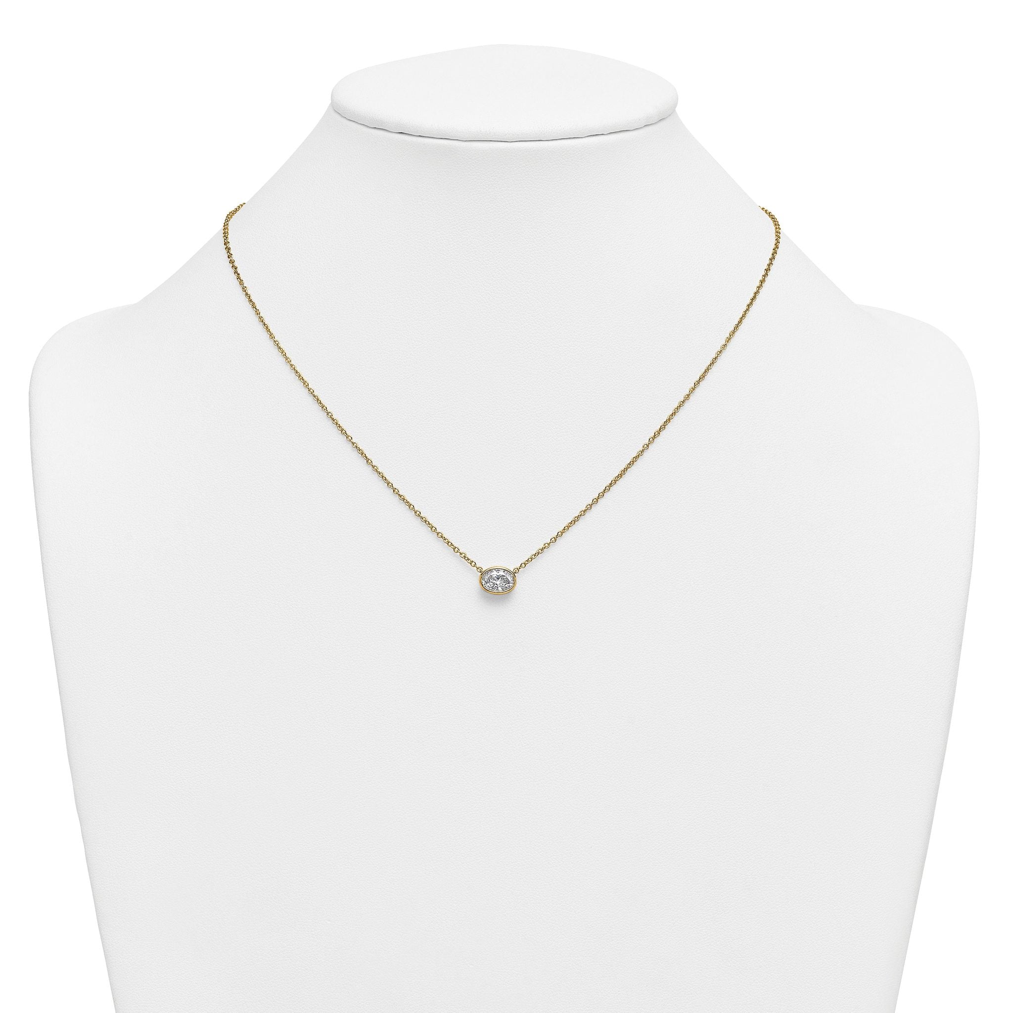 14k 1 carat Certified Lab Grown Diamond VS+ F+ Oval Complete 18 inch Bezel Set Necklace