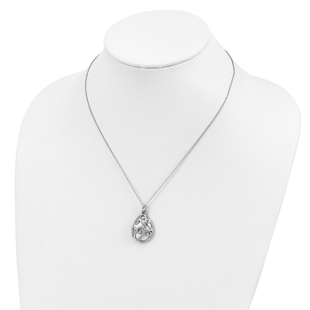 Sentimental Expressions Sterling Silver Rhodium-plated White Agate CZ Dew of Heaven 18in Necklace