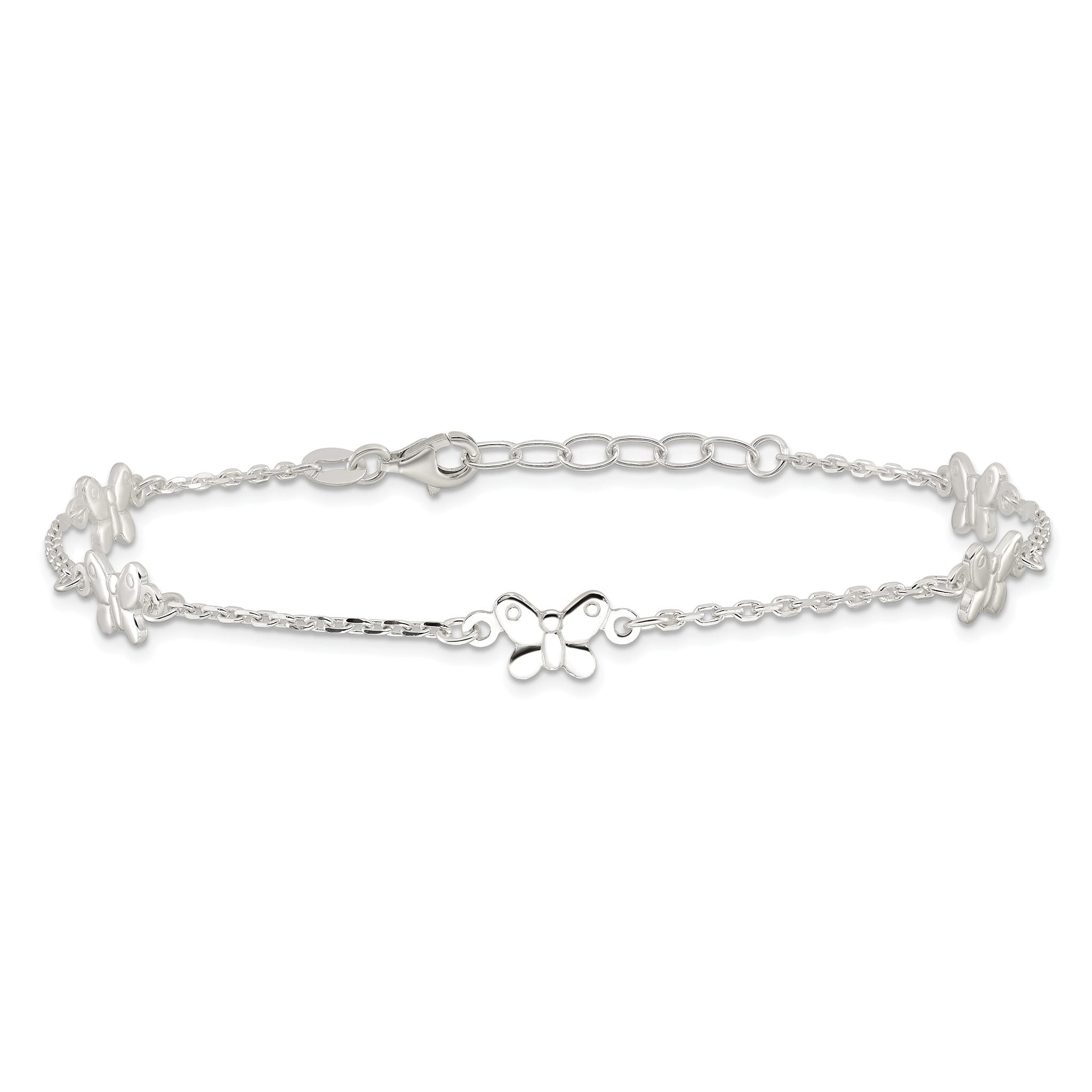 Sterling Silver Butterflies 9 inch Plus 1 inch Extender - Total 10 inch Anklet