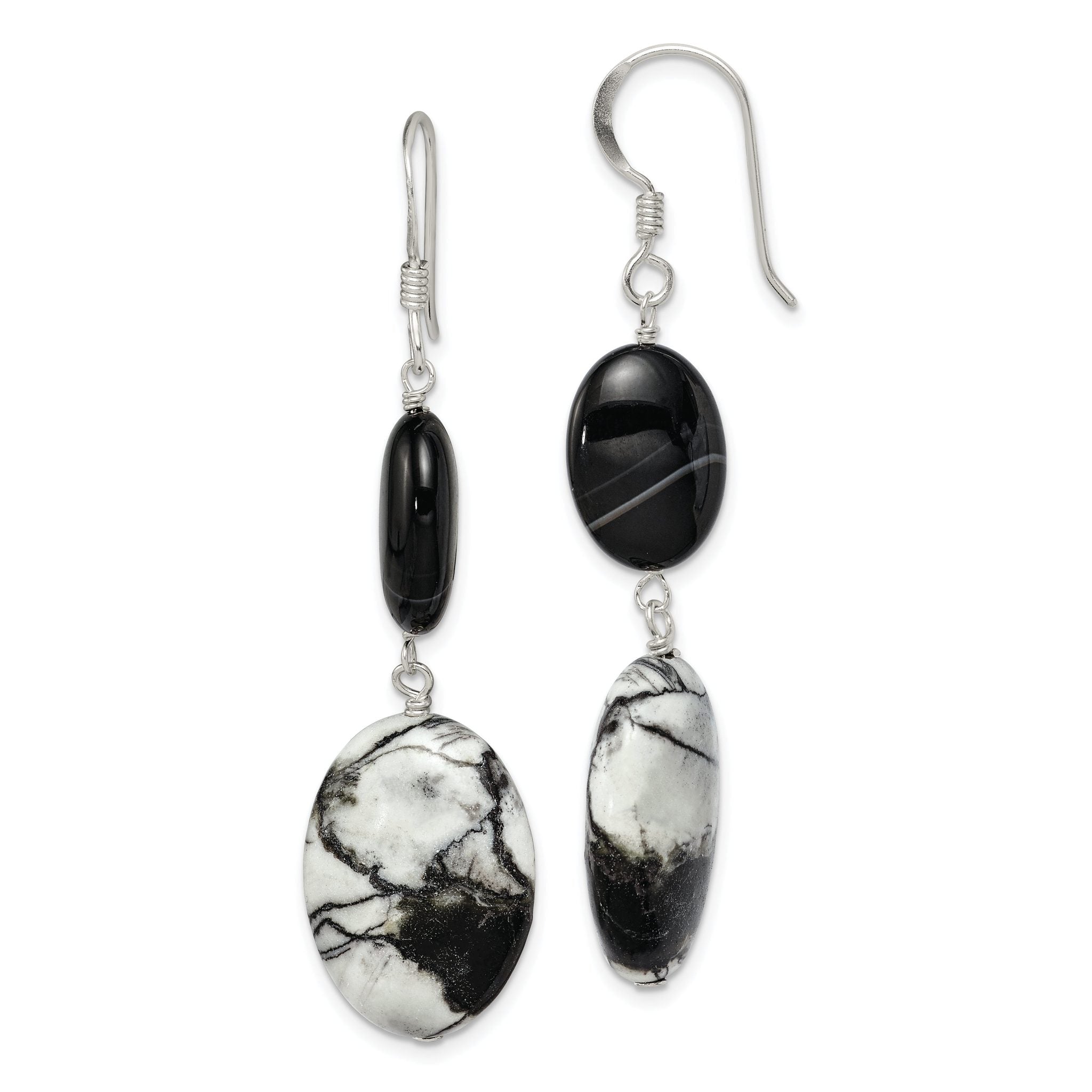 Sterling Silver Polished Black Sardonyx & Zebra Jasper Dangle Earrings Main image