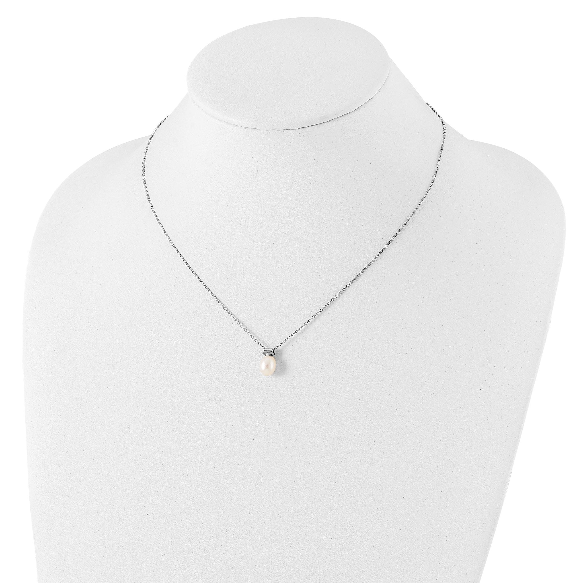 Sterling Silver Rhod-plat 7-7.5mm Rice FWC Pearl 1.5in ext Necklace