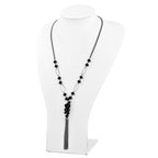 1928 Jewelry Black-plated Link Jet Black Faceted Acrylic Beaded Cluster 28 inch Tassel Necklace