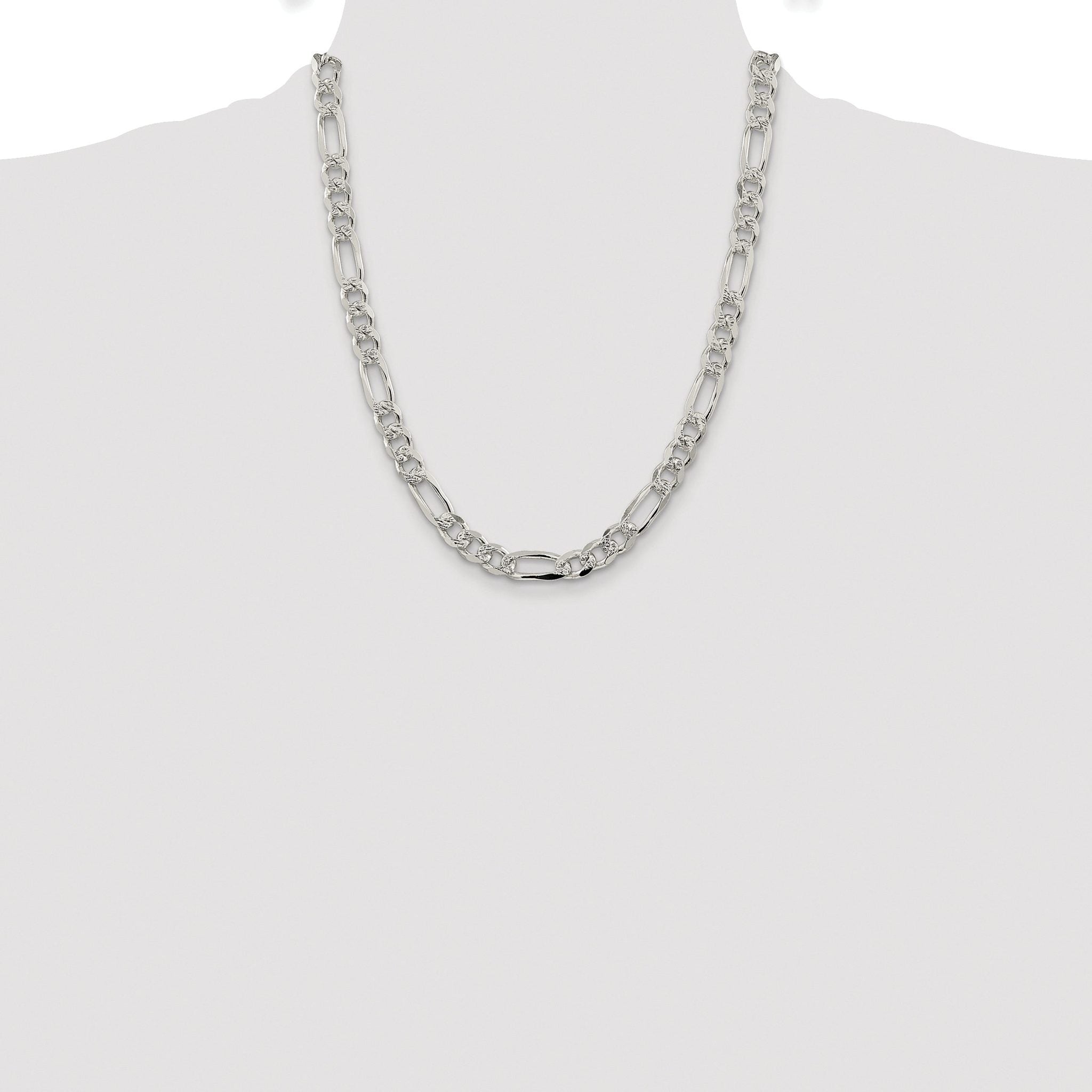 Sterling Silver Rhodium-plated 8mm PavÃ¢Â€Âš Flat Figaro Chain