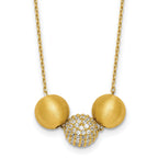 Sterling Silver Gold-Tone Polished and Brushed CZ Beads 16 Inch with 2 Inch Extension Necklace