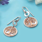 Sterling Silver & Rose-tone MOP Tree of Life Dangle Earrings