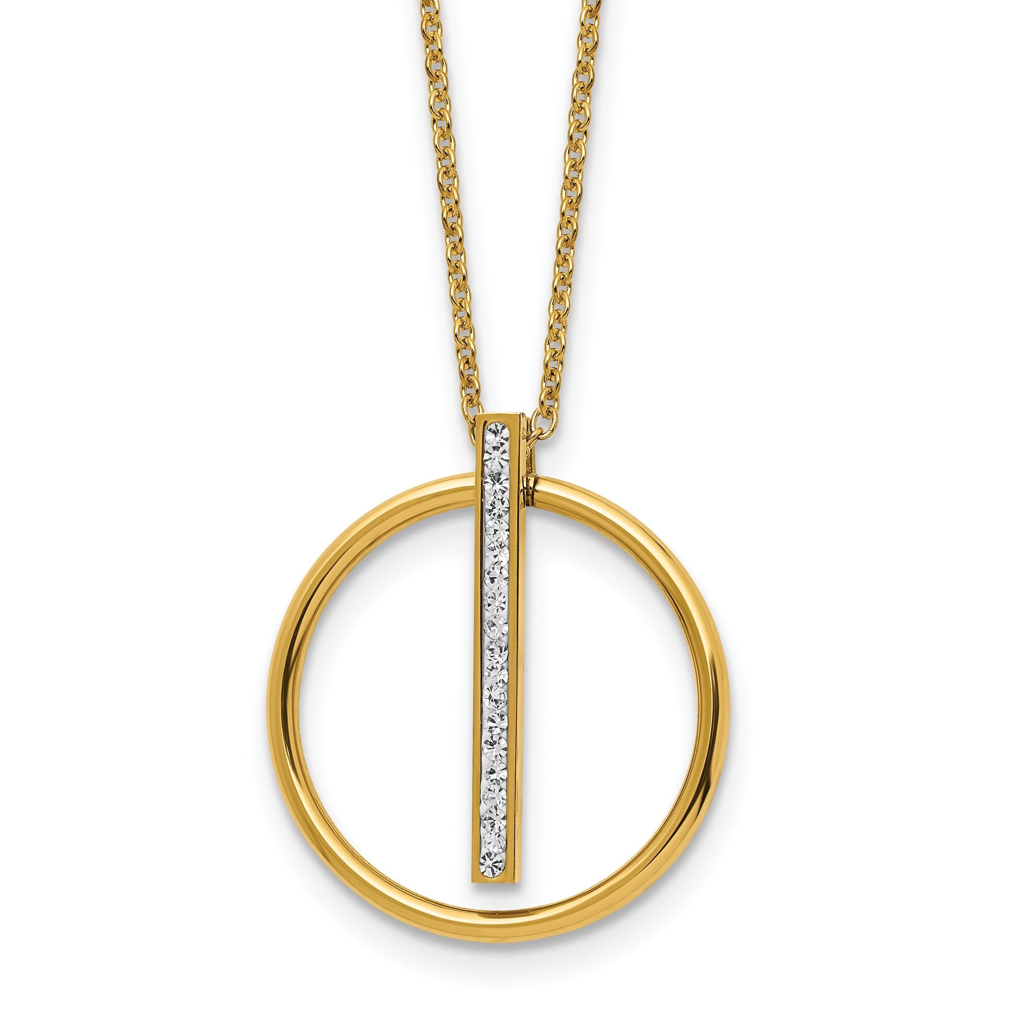 Chisel Stainless Steel Polished Yellow IP-plated with Preciosa Crystal Pendant on a 16 inch Cable Chain with a 2 inch Extension Necklace Main image