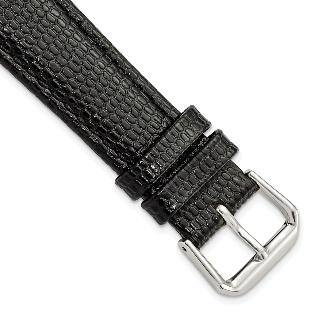 Black Lizard-Grain Leather Watch Band in Silver-Tone Buckle, 19mm