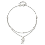 Sterling Silver Palm Tree 2-Strand 9 inch Plus 1 inch Extender - Total 10 inch Anklet