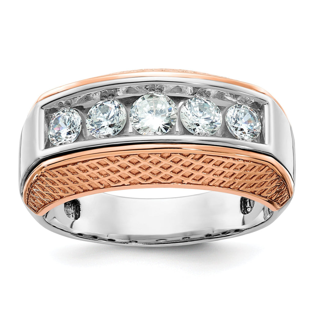 14k White and Rose Gold Men's Polished and Textured 5-Stone Ring Mounting, Mounting Only