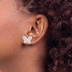 Sterling Silver RH-pltd Polish Pink Enamel Butterfly Childs Post Earrings