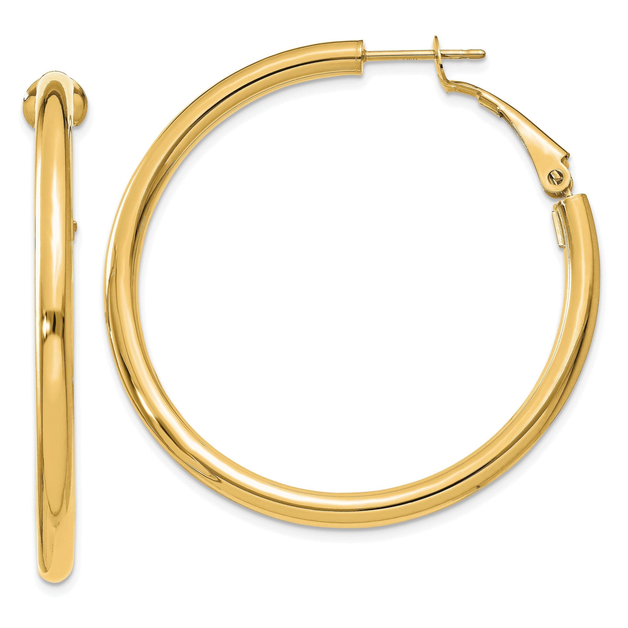 14K Gold Polished Hoop Earrings with Omega Back Elegant and Lightweight