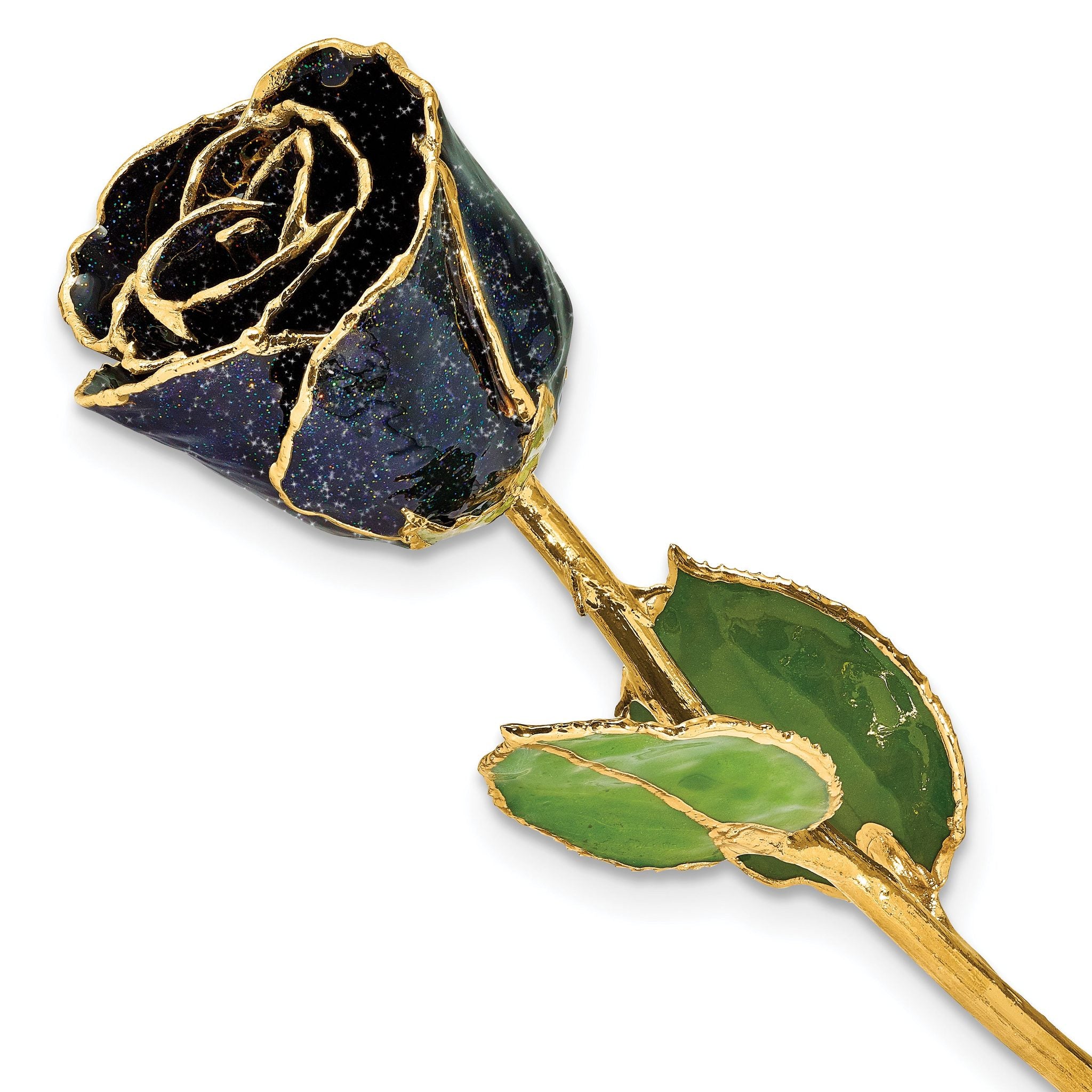 Black Lacquer Dipped Gold Trimmed with Glitter Real Rose Main image