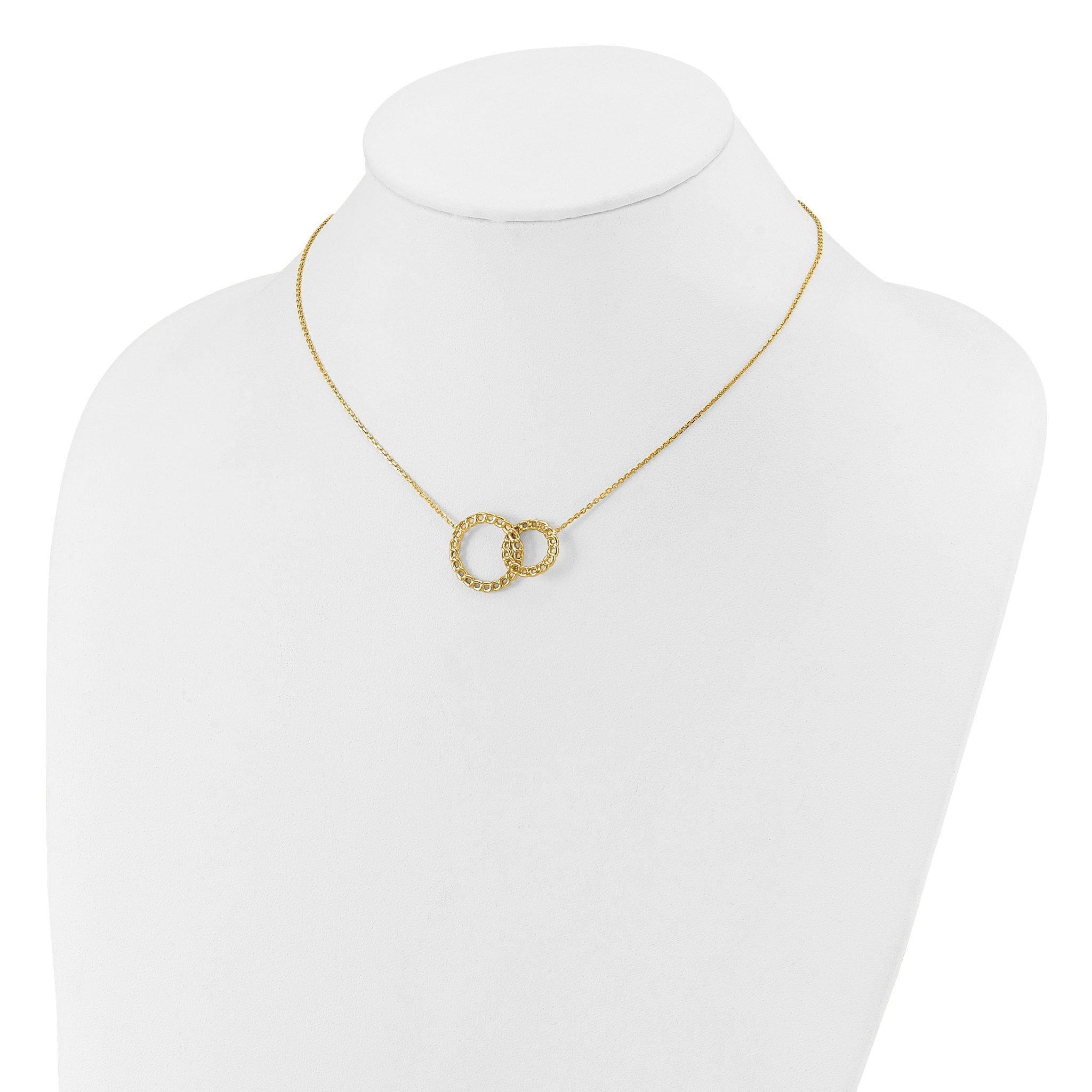 14K Polished/Diamond-cut 2 Circles w/2in ext. Necklace