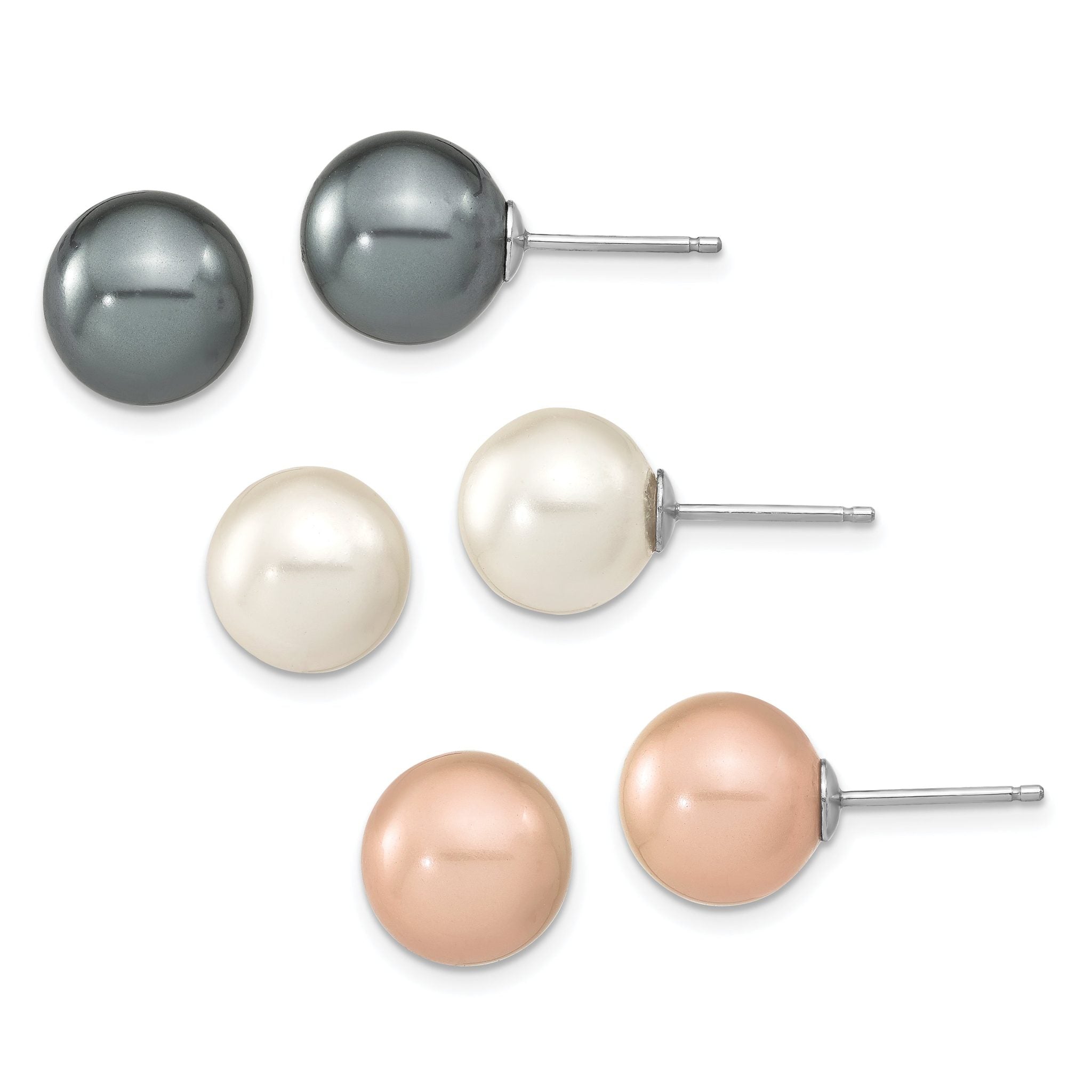 Sterling Silver RH 10-11mm Wht/Pink/Blk Imit. Shell Pearl Earring Set Main image