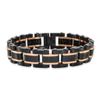 Stainless Steel Brushed and Polished Black and Rose IP-plated with Black Carbon Fiber Inlay Link Bracelet for Men