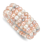 Sterling Silver RH-plated 7-8mm Multi Color FWC Pearl/CZ Flexible Bangle