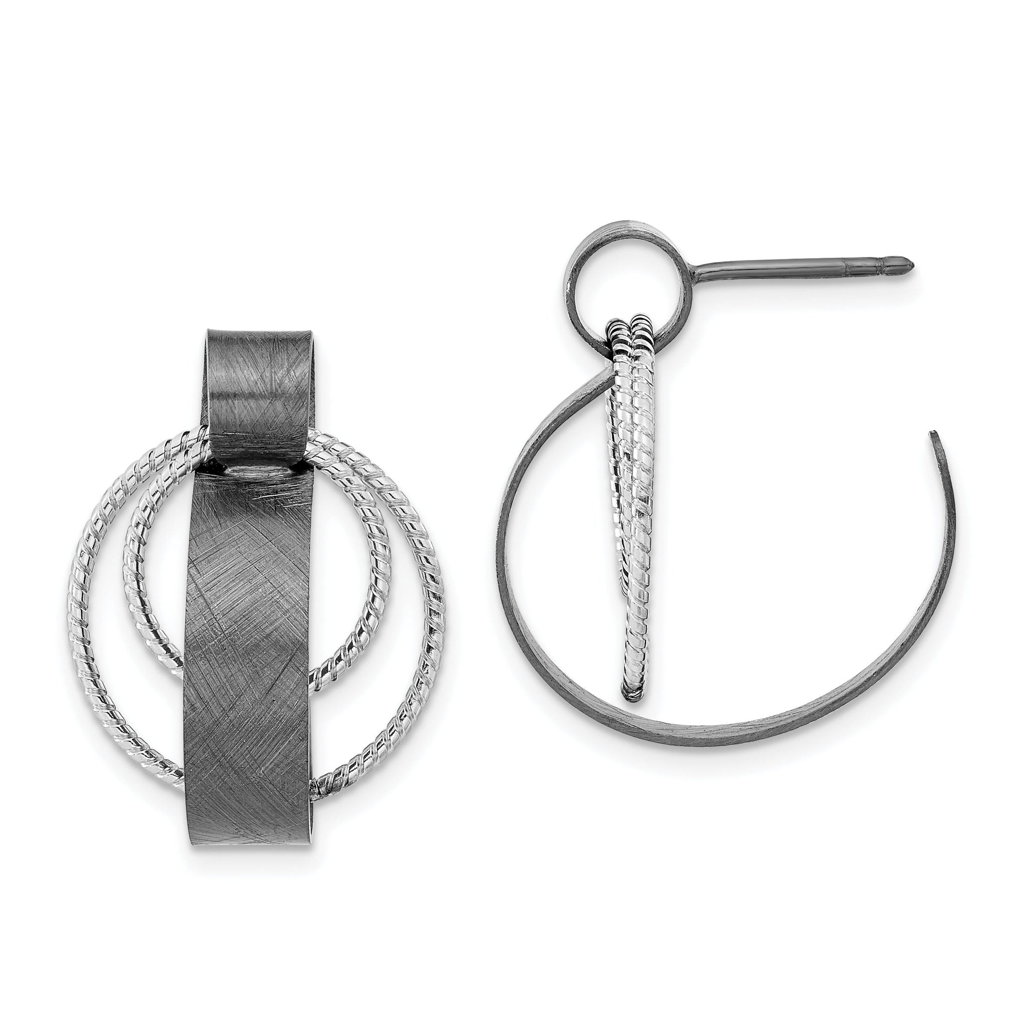 Sterling Silver 925 Ruthenium-Plated Textured Dangle Earrings for Women Main image