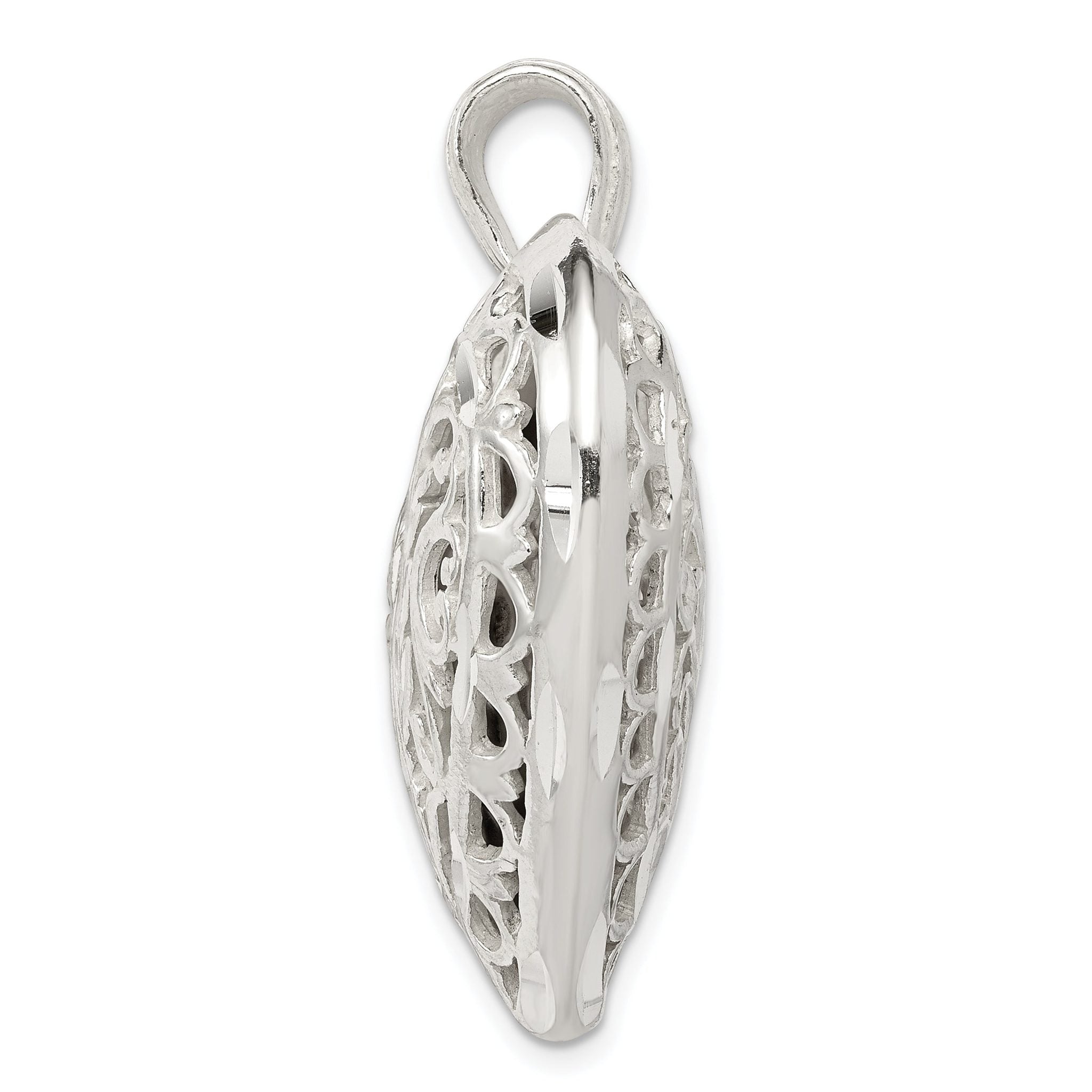Sterling Silver 925 Polished Puffed Heart Pendant with Filigree Design Secondary image