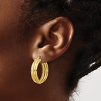 14K Polished and Textured Round Hoop Earrings