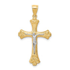 10K Gold Fleur De Lis Crucifix Pendant with Rhodium Accents, Polished Finish