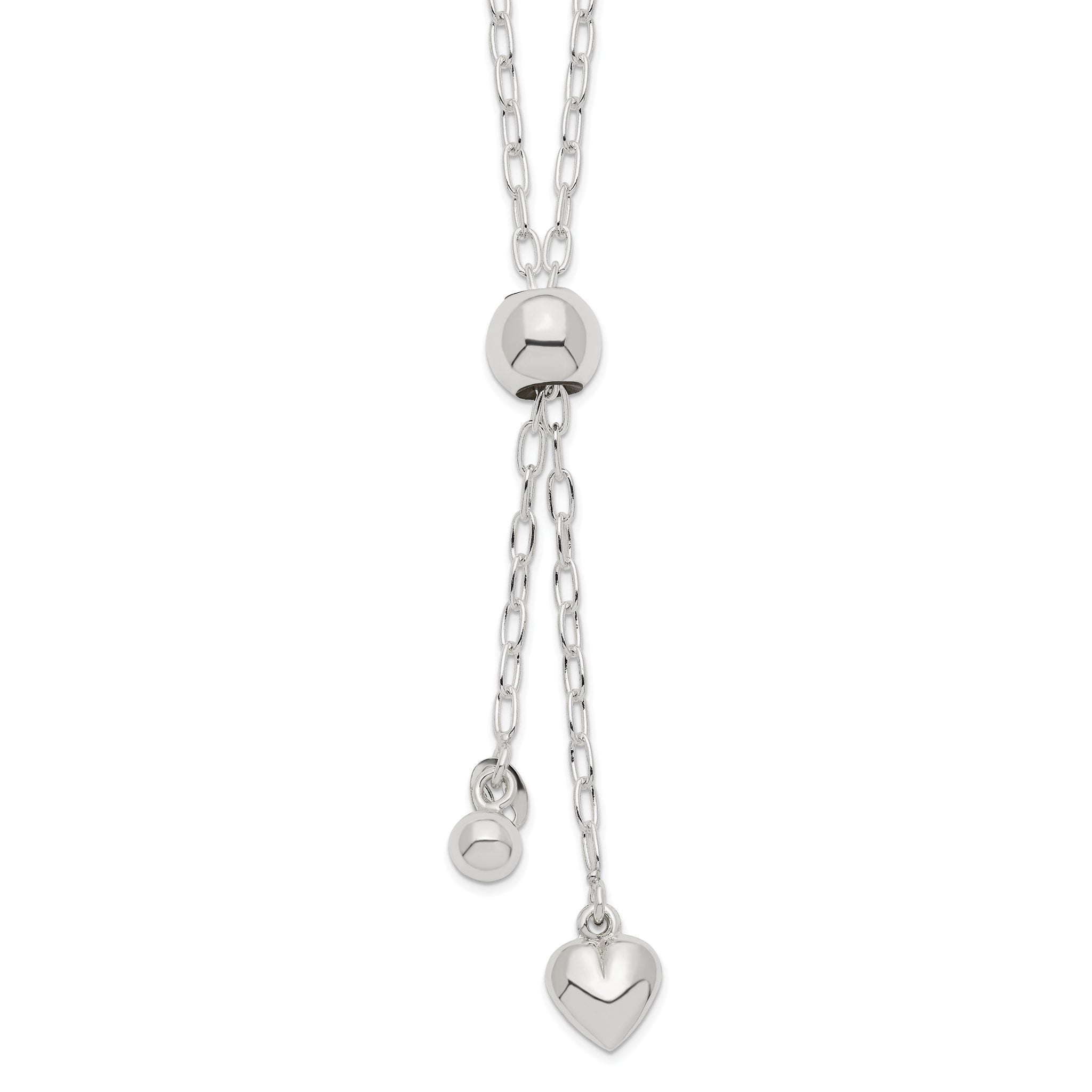 Sterling Silver 2mm Long Cable Link Heart Adjustable Necklace Main image
