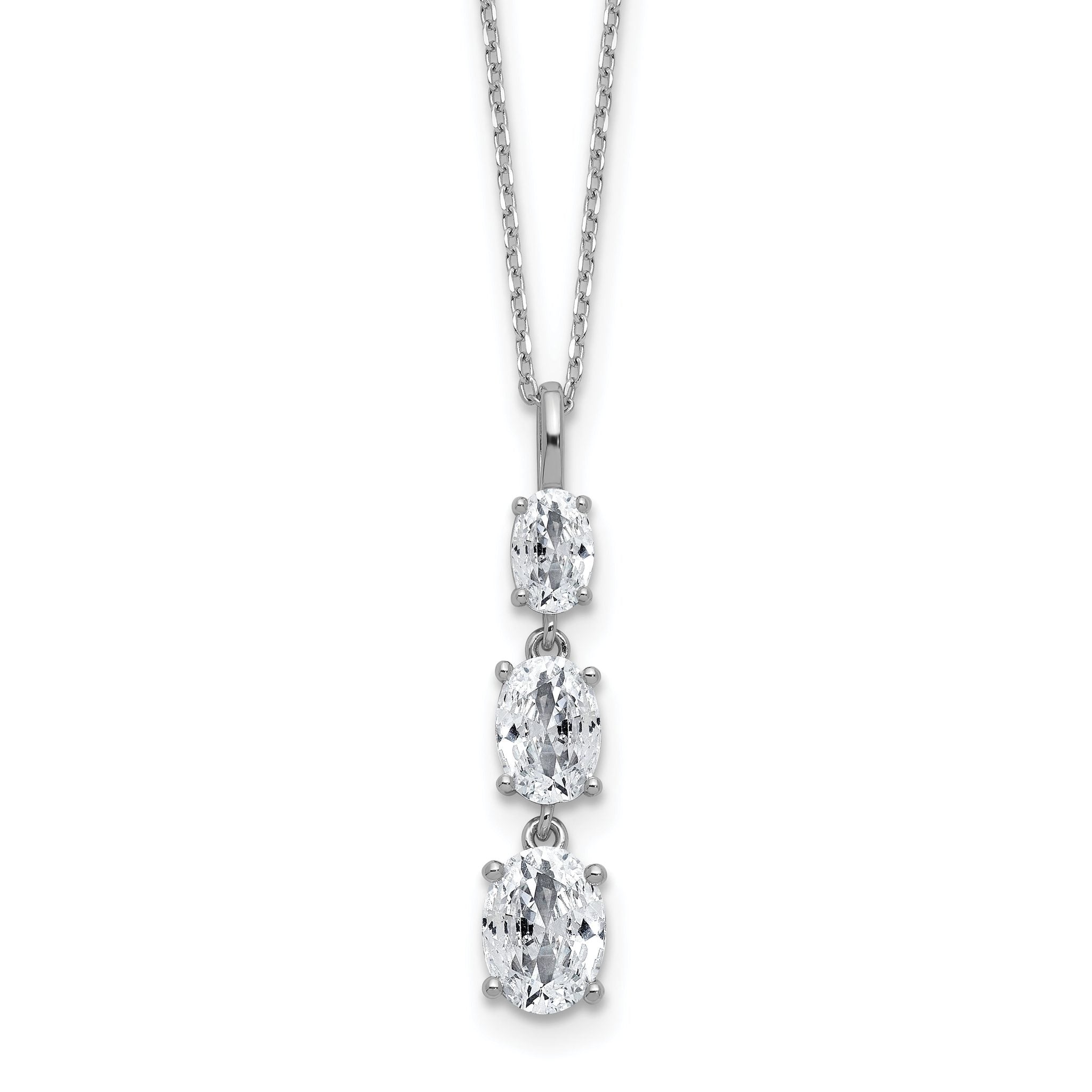 Cheryl M Sterling Silver Rhodium-plated Polished Graduated Triple Oval CZ Necklace Main image