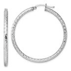 Sterling Silver Rhodium-plated 3.00mm Diamond Cut Hoop Earrings