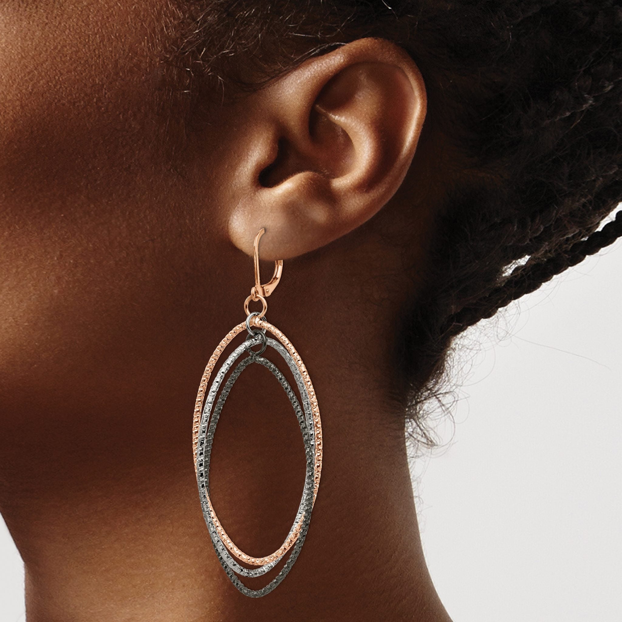 Stainless Steel Multi-Color Polished Textured Drop Dangle Earrings for Women
