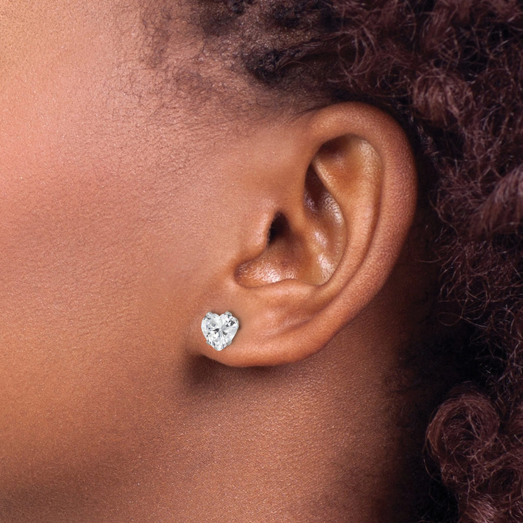 Stainless Steel Polished Heart Cubic Zirconia Stud Earrings